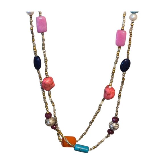 Chicos Necklace Chico’s Multicolor Beads Various Shapes Bohemian Style 36" - Picture 2 of 7